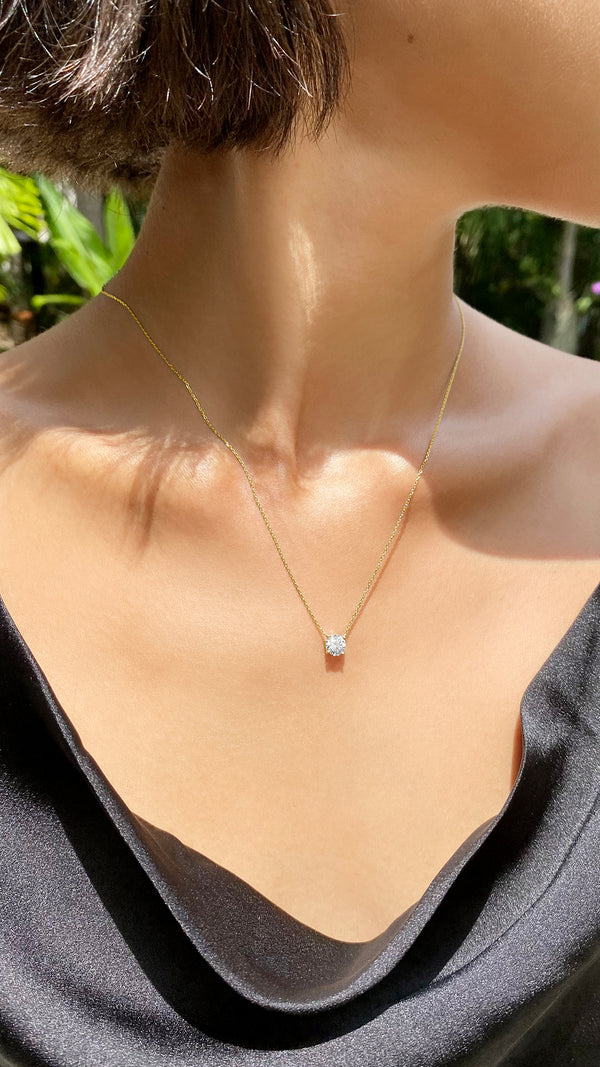 Lab diamond necklace for women in solid 18k gold. 
