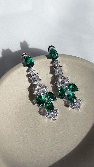 Lyla Emerald Drop Earrings White Gold Plated