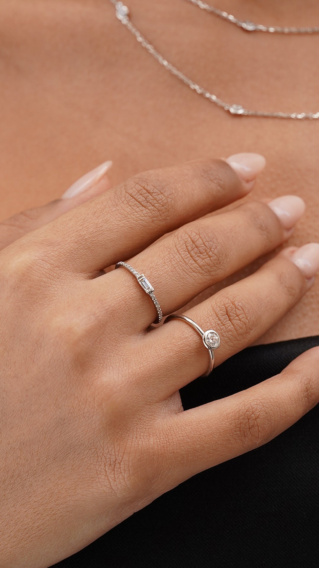 White gold lab diamond rings ready for stacking