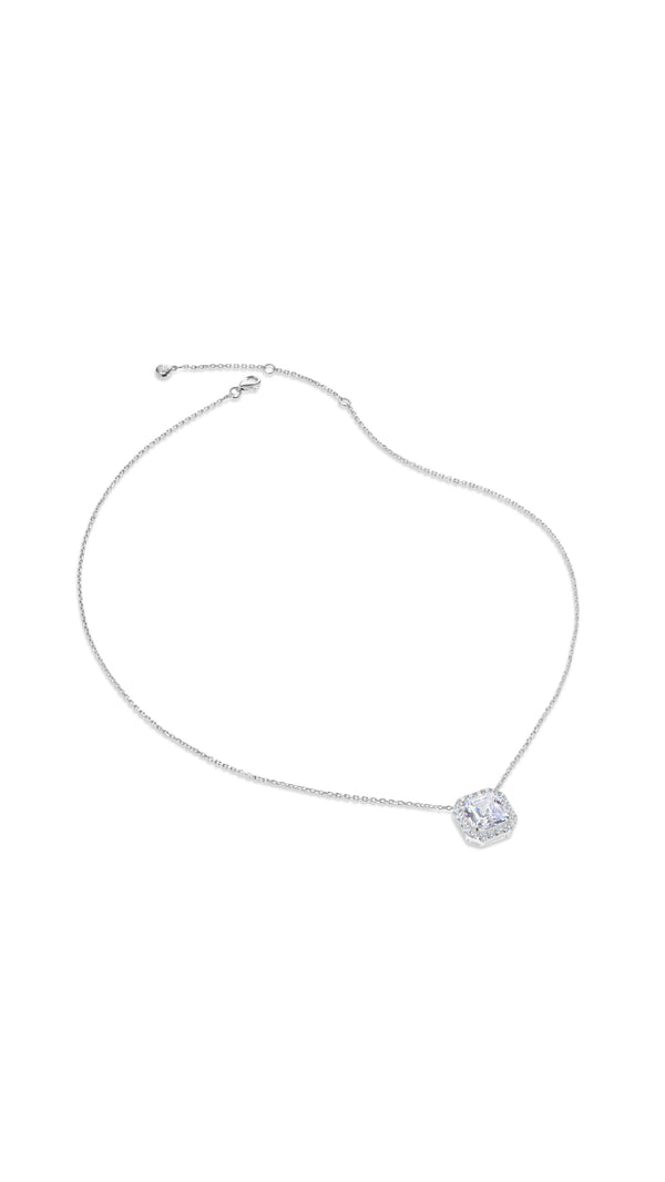 An everyday sterling silver pendant necklace with an Asscher cut stone.