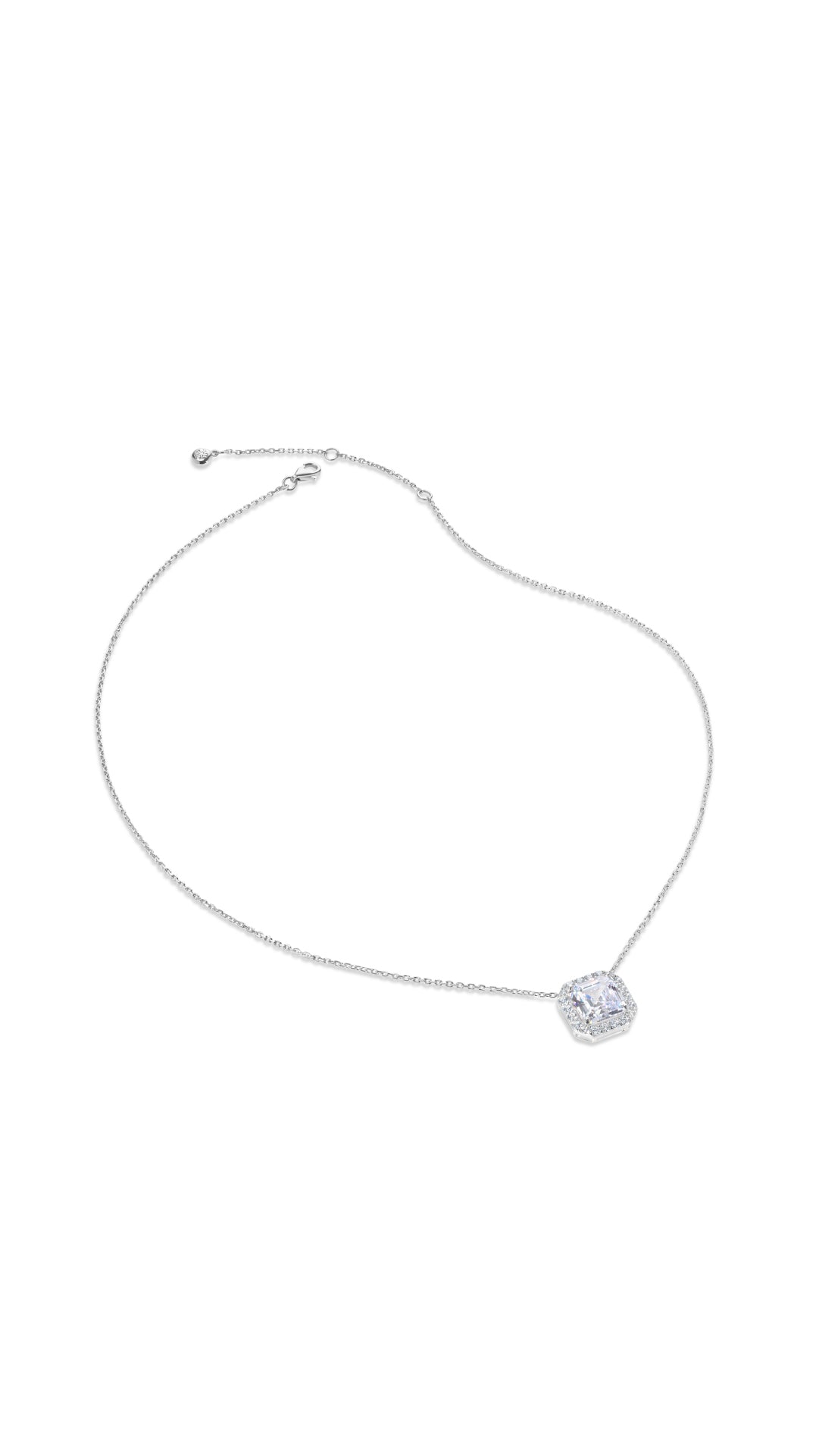 An everyday sterling silver pendant necklace with an Asscher cut stone.