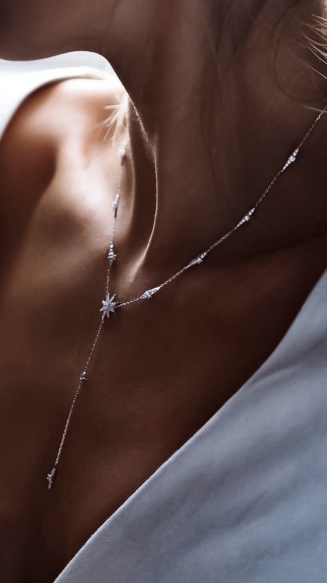 Sterling silver star design drop necklace for women