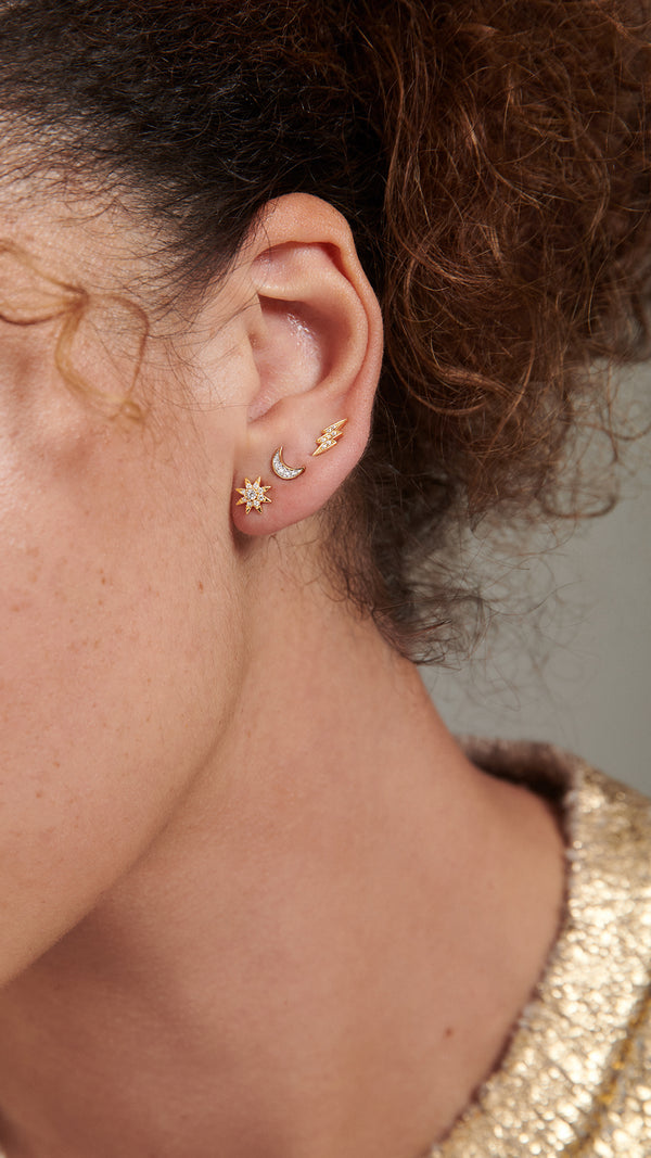 Lightning Stud Earring Gold Vermeil