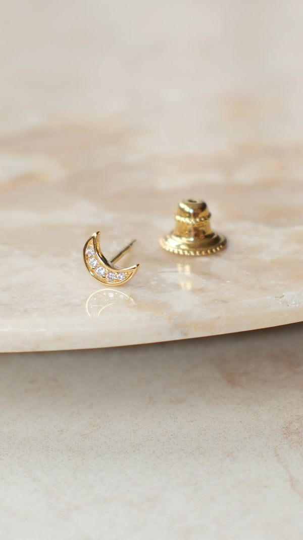 Moon Stud Earring Gold Vermeil