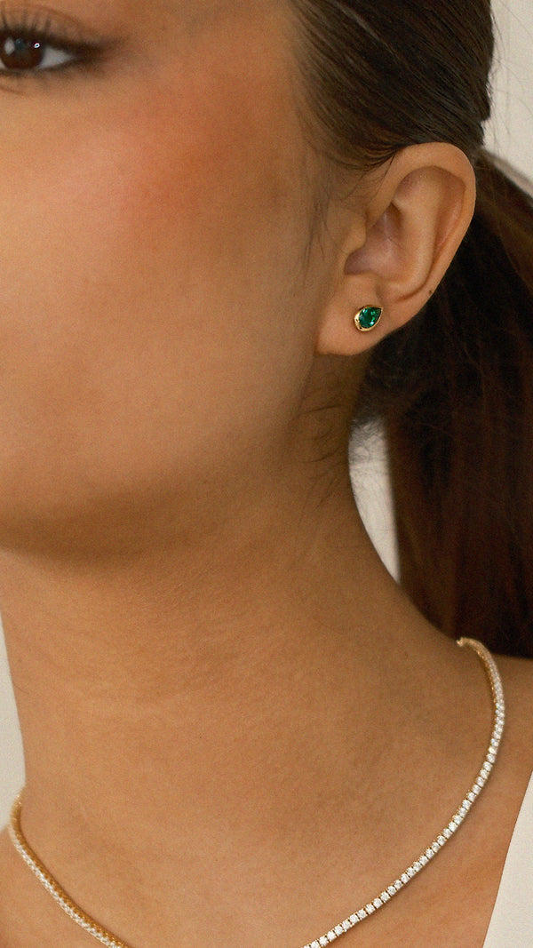 Danu Stud Earrings Emerald Green Gold Vermeil
