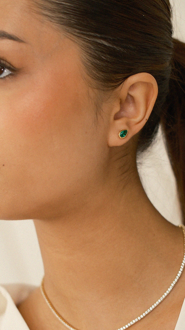 Danu Stud Earrings Emerald Green Gold Vermeil