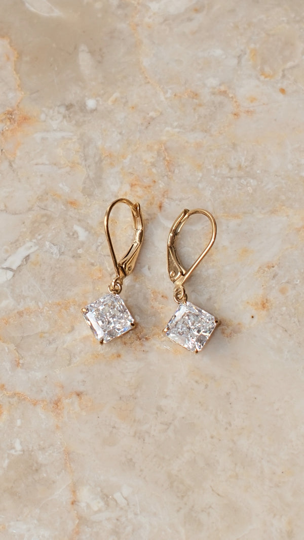 Gold vermeil drop earrings with a classic princess stone silhouette.