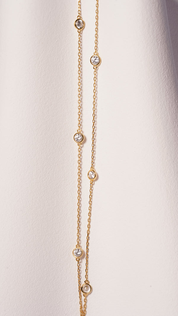Petra gold vermeil station necklace with sparkling stones in doughnut bezels - CARAT* LONDON