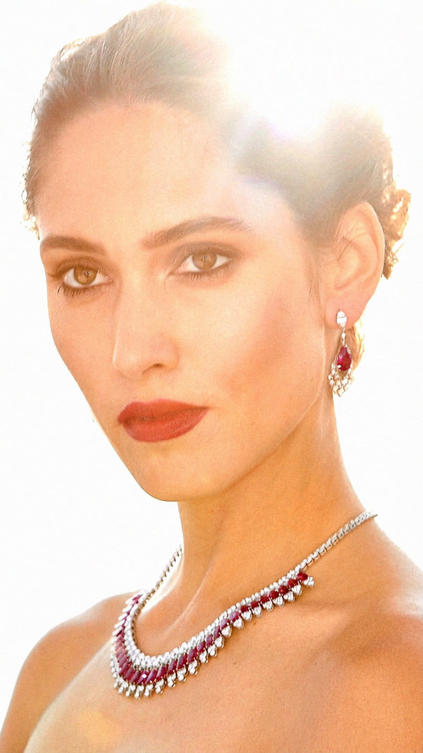 Phillipa Grand Necklace Ruby White Gold Plated