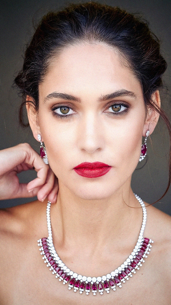 Phillipa Grand Necklace Ruby White Gold Plated