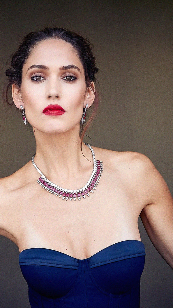 Phillipa Grand Necklace Ruby White Gold Plated