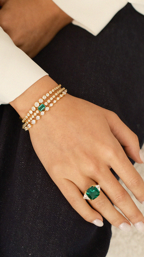 Quentin Bracelet Emerald Green Gold Vermeil