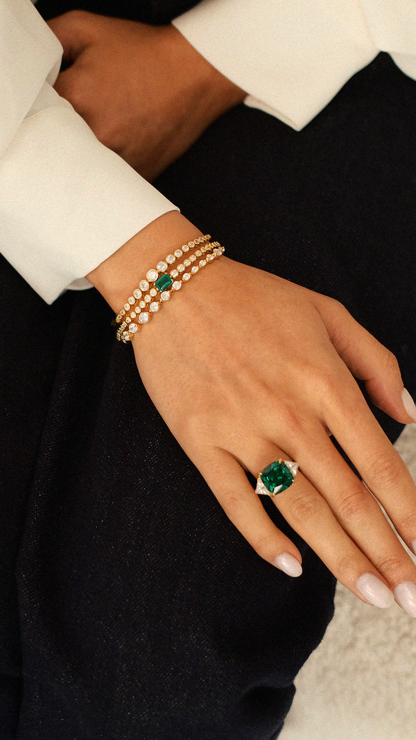 Gemma Ring Emerald Green Gold Vermeil