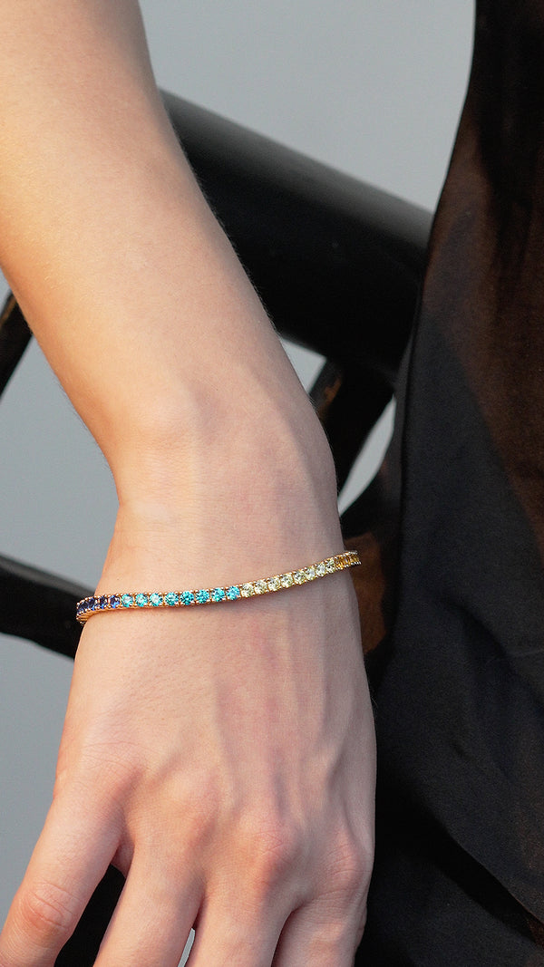 Rainbow Tennis Bracelet Long Gold Vermeil