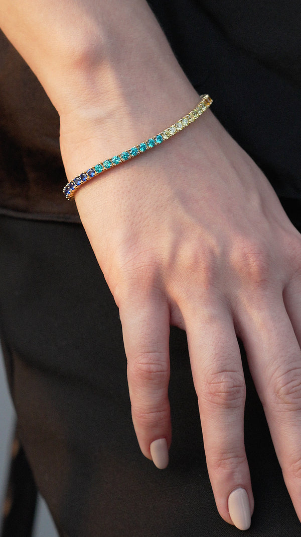 Rainbow Tennis Bracelet Long Gold Vermeil