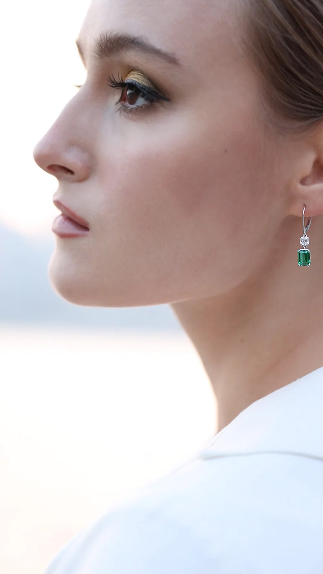 Shannon Green Emerald Euro Back Earrings White Gold Plated