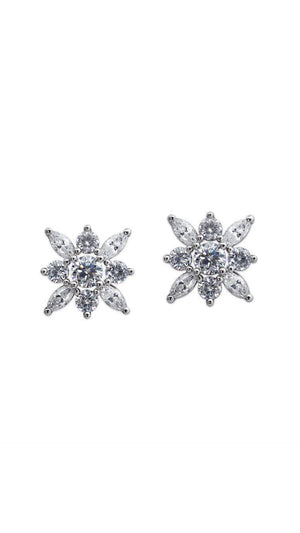 Snowflower Stud Earrings White Gold Plated