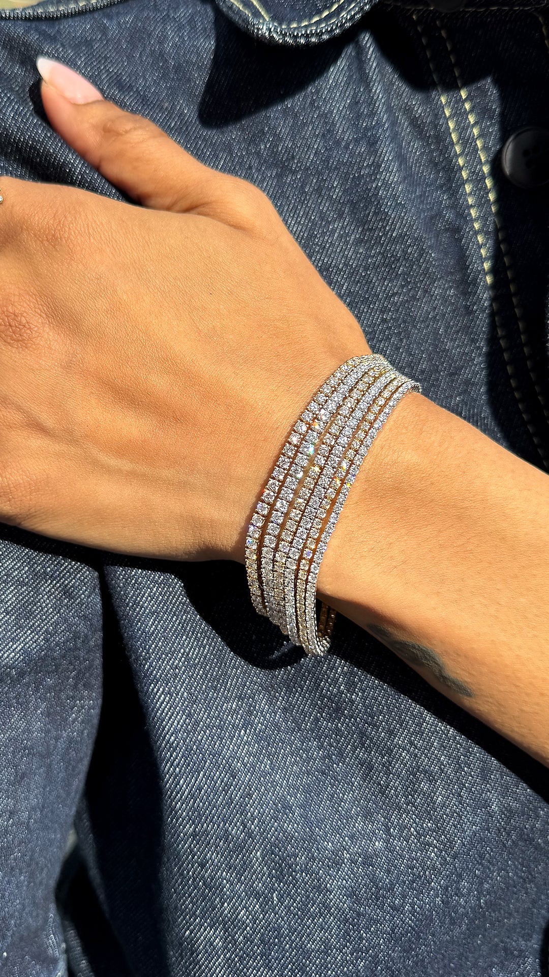Mixed metal solid gold lab grown diamond tennis bracelet stack