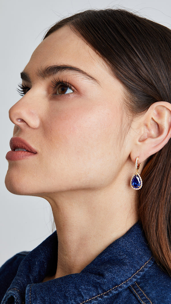 Elegant Tanzanite gemstone drop earrings featuring secure hoop design