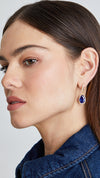 Classic Tanzanite drop earrings with pave hoop and locking mechanism