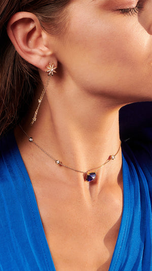 Lab-grown sapphire stone station necklace in gold vermeil for women from the sugardrop collection