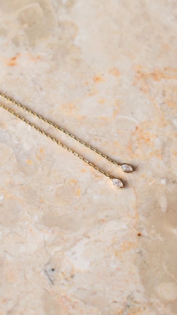 Pear cut gemstone slider necklace details. 