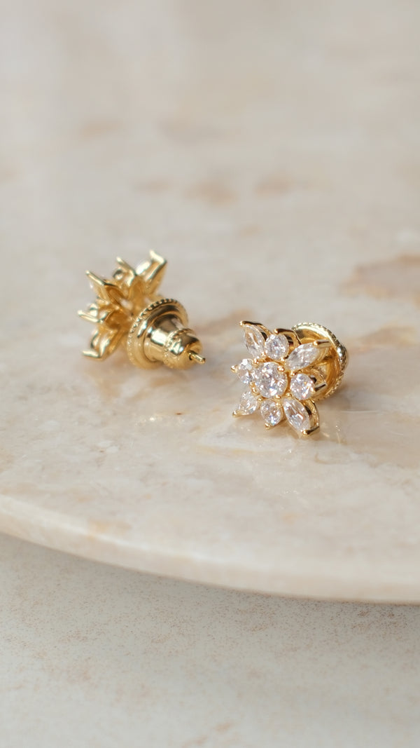 Snowflower Stud Earrings Gold Vermeil