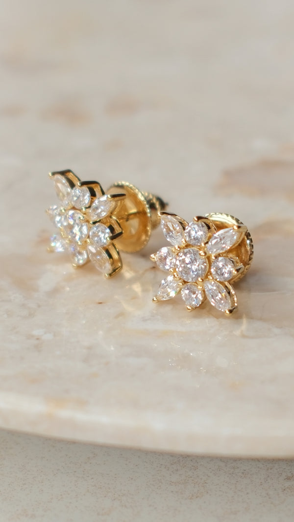 Snowflower Stud Earrings Gold Vermeil