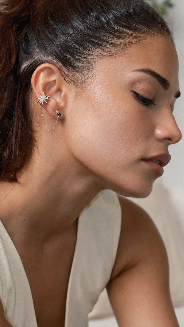 Zeta Stud Earrings Emerald Gold Vermeil