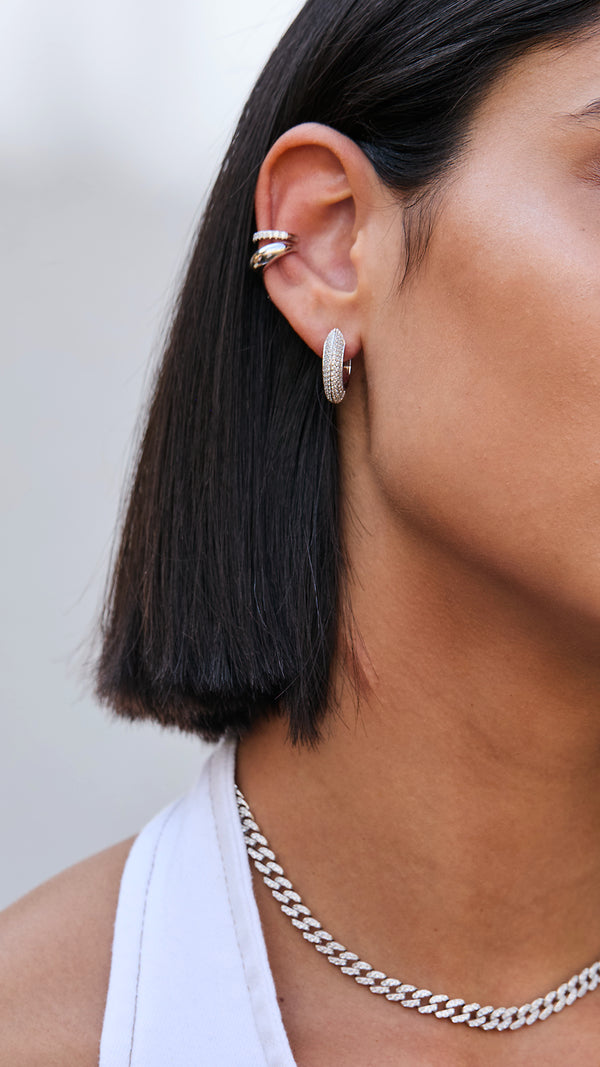  Sterling silver hoop earrings with two stacked silver ear cuffs, CARAT* LONDON