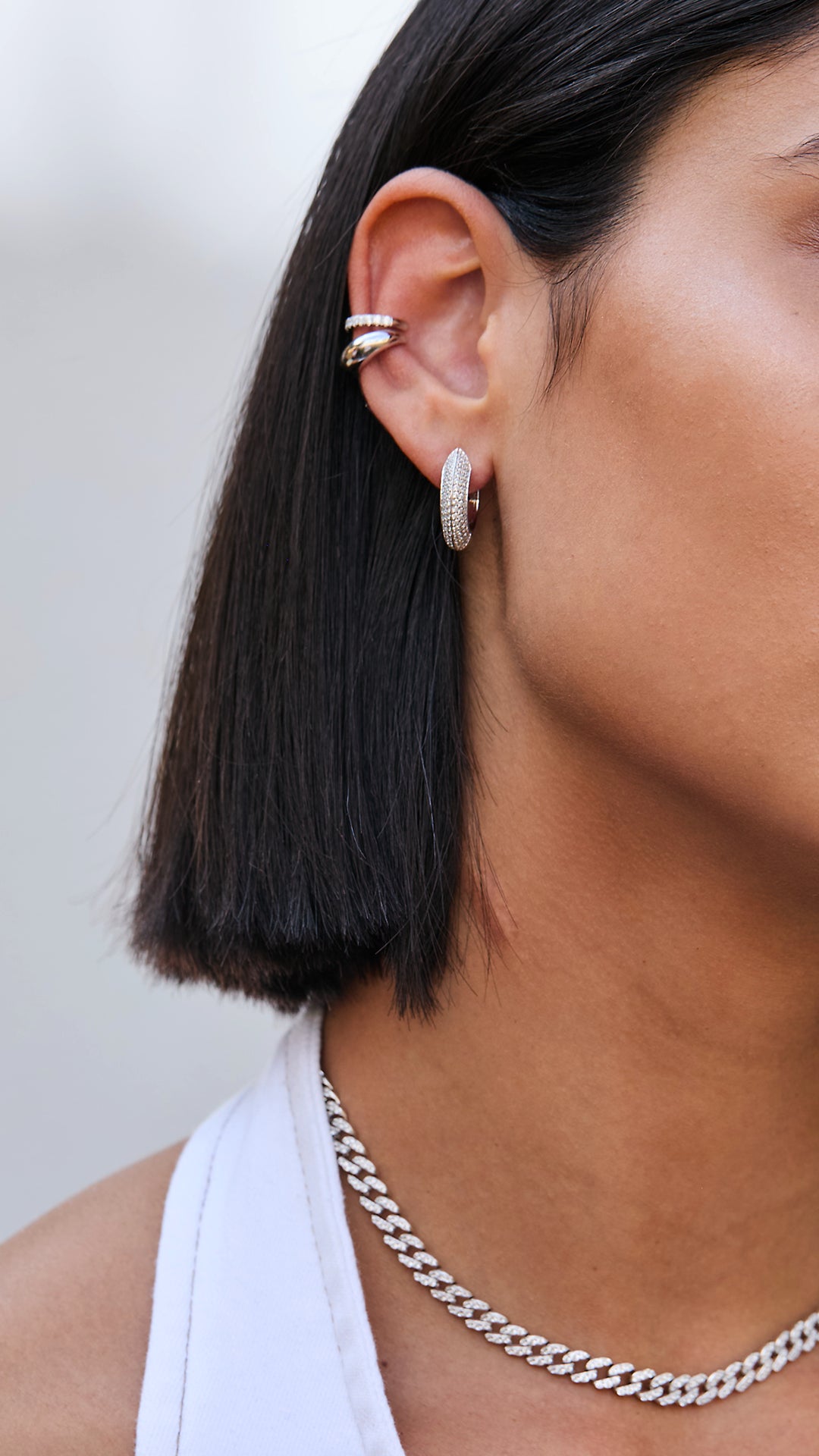  Sterling silver hoop earrings with two stacked silver ear cuffs, CARAT* LONDON