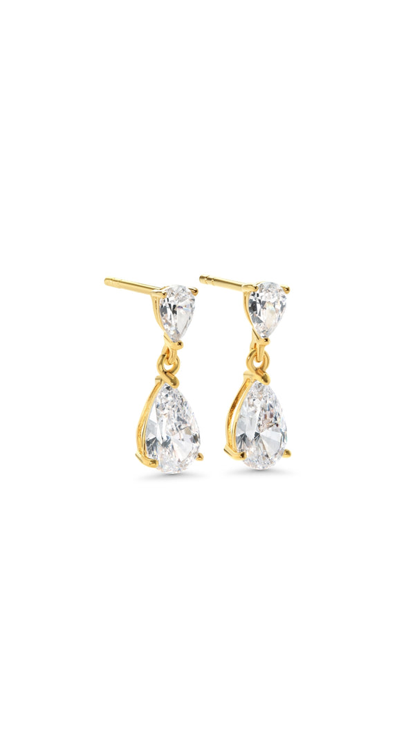 gold vermeil small drop earrings for women with pear cut diamond style gemstone