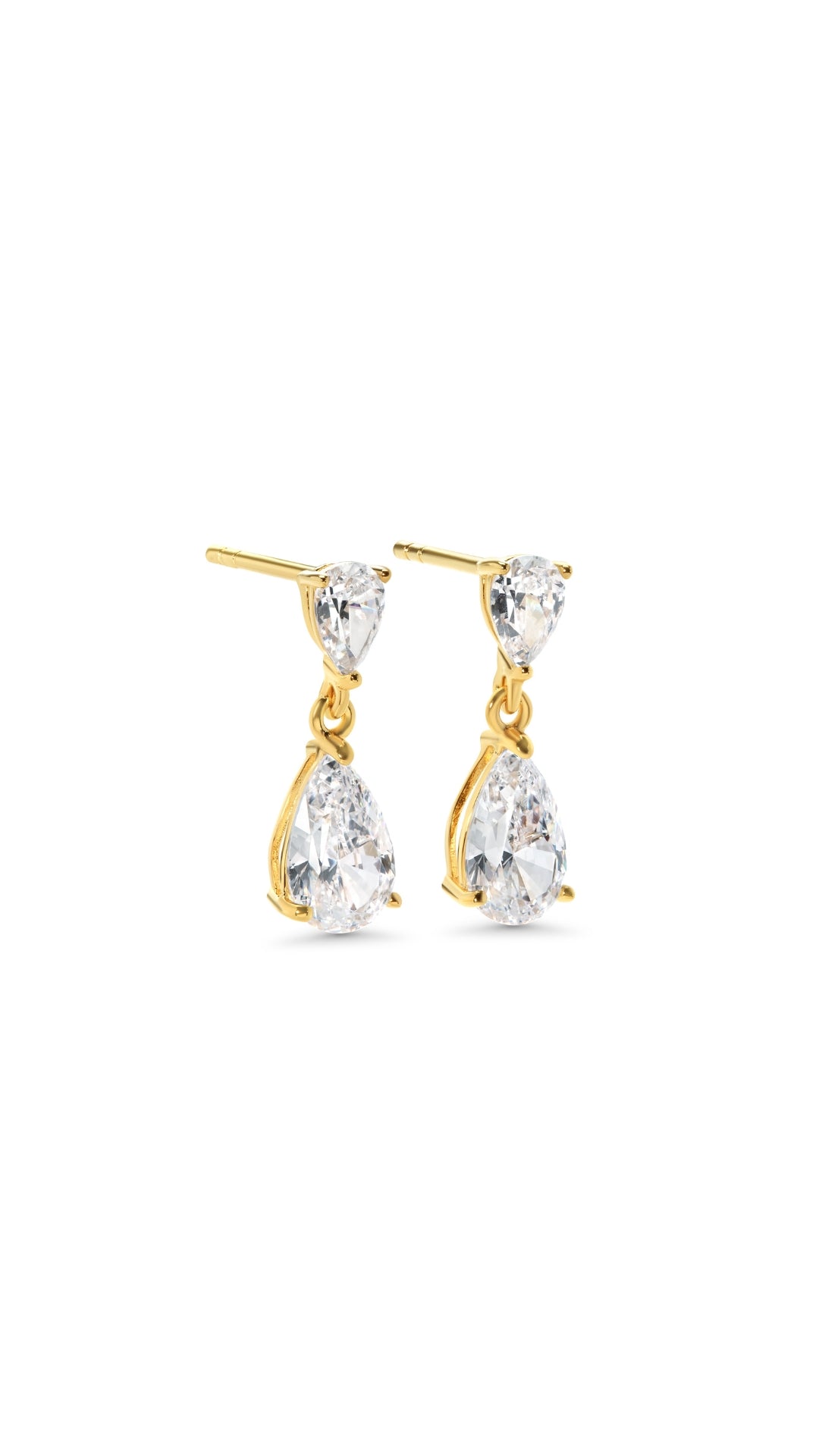 gold vermeil small drop earrings for women with pear cut diamond style gemstone