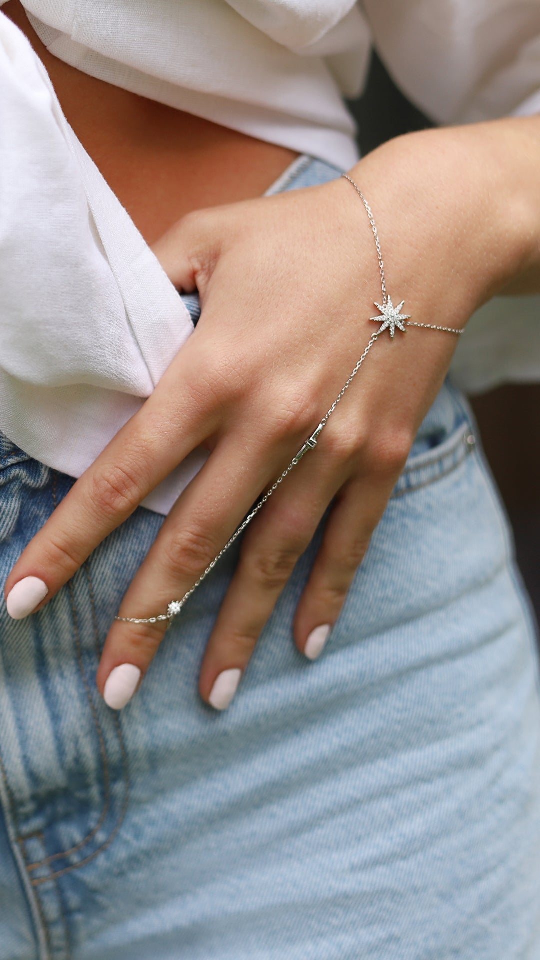 Sterling silver hand bracelet for women