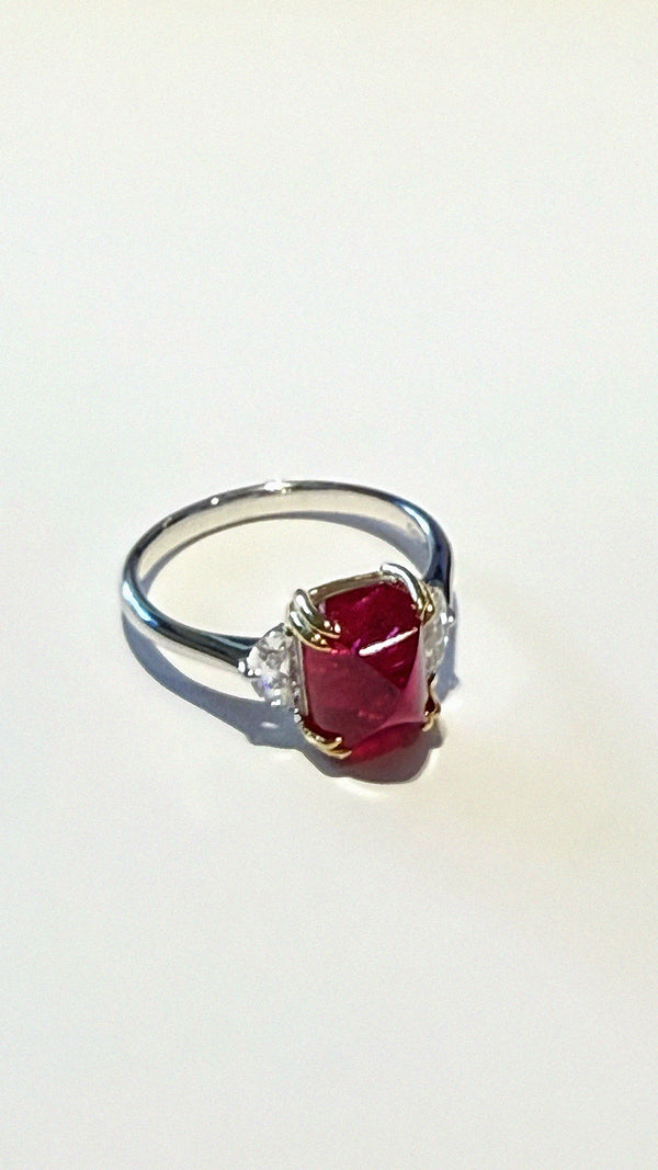 Sugarloaf Ring Ruby with Halfmoons Sterling Silver