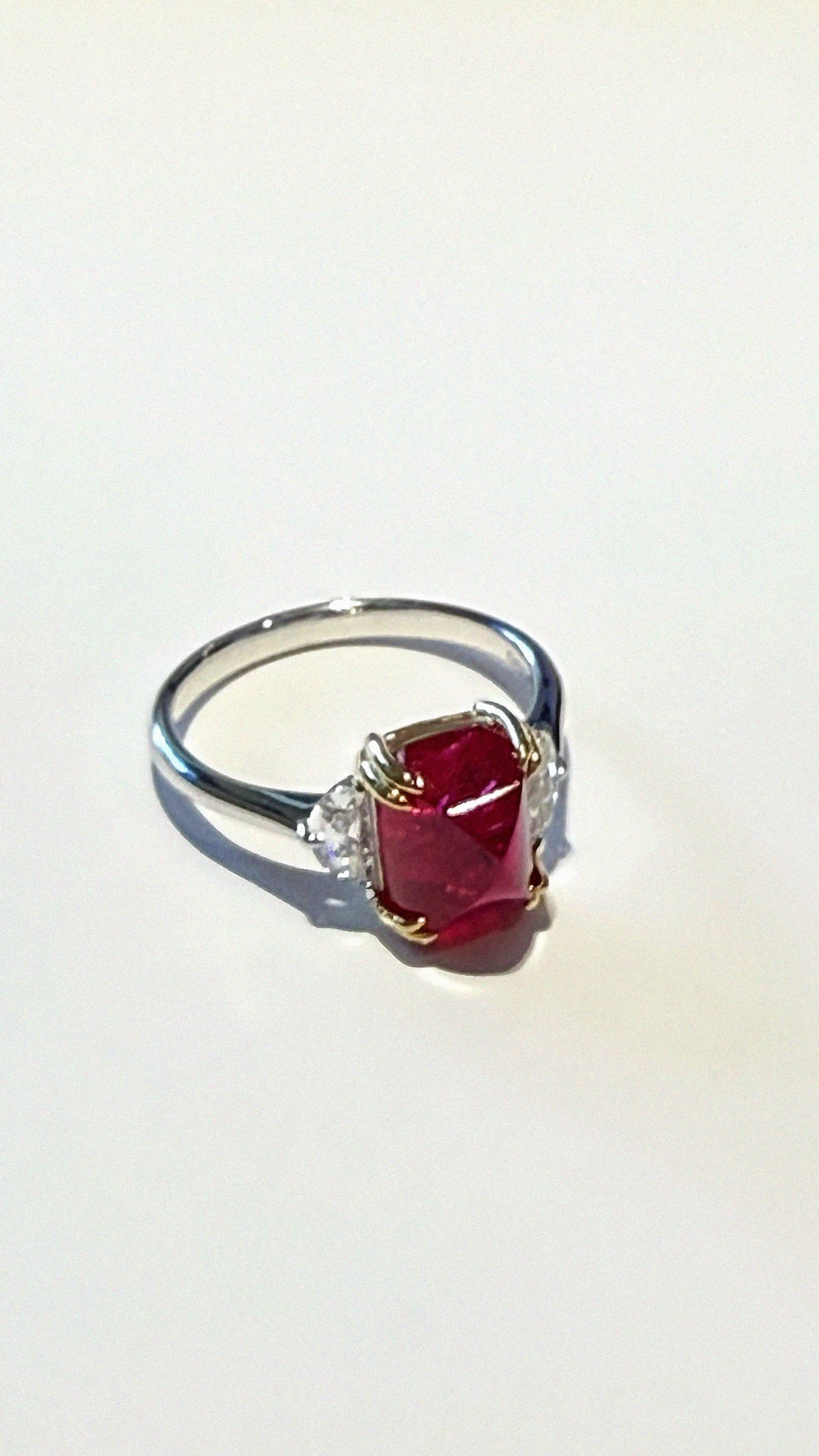 Sugarloaf Ring Ruby with Halfmoons Sterling Silver
