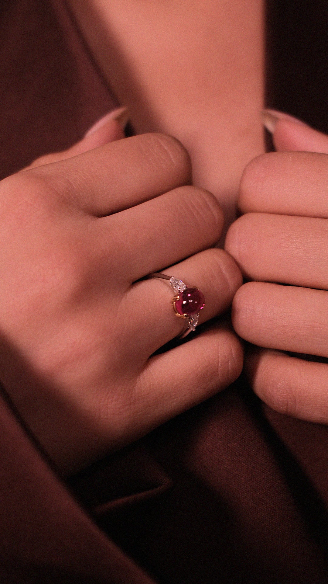 Sugarloaf Ring Ruby with Halfmoons Sterling Silver