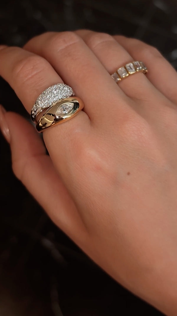 Stackable gold chunky ring with marquise gemstone.