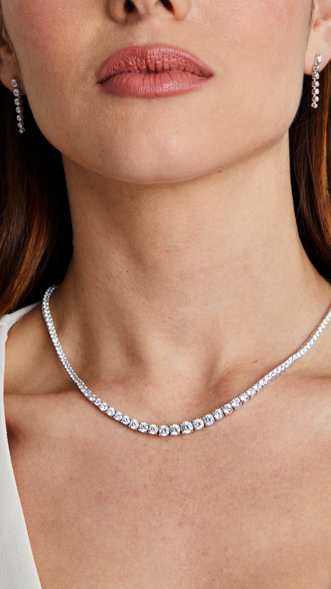Taryn Baby tennis necklace in sterling silver with white gold plating