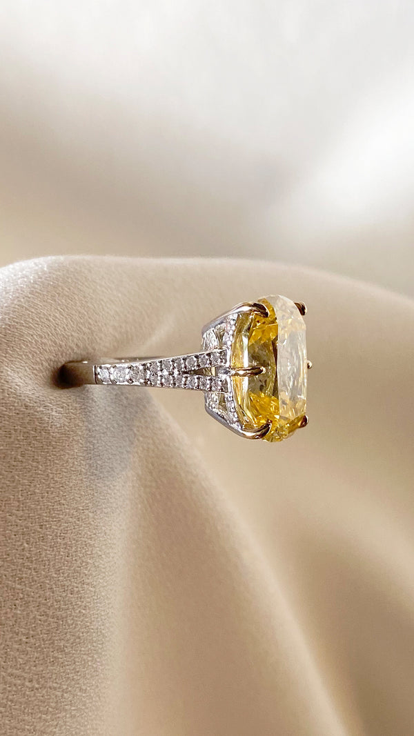 Tatum Canary Cushion Ring White Gold Plated