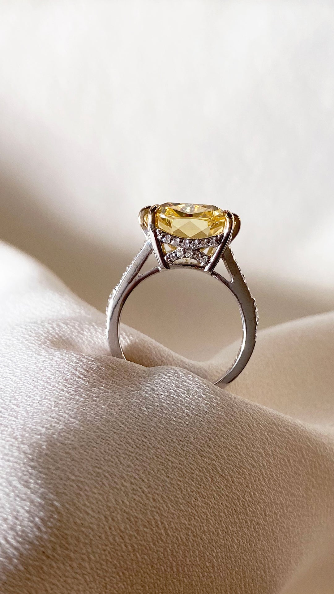 Tatum Canary Cushion Ring White Gold Plated