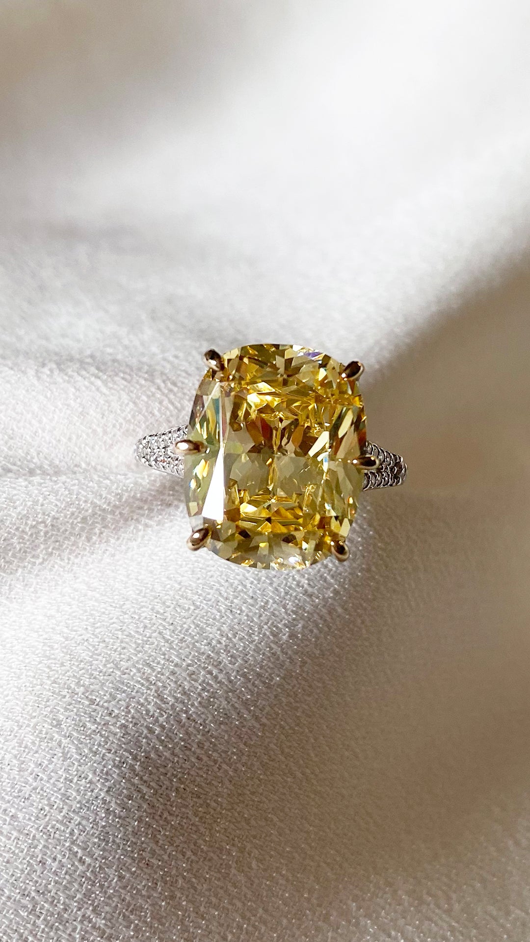 Tatum Canary Cushion Ring White Gold Plated