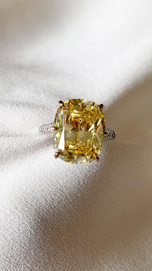 Tatum Canary Cushion Ring White Gold Plated