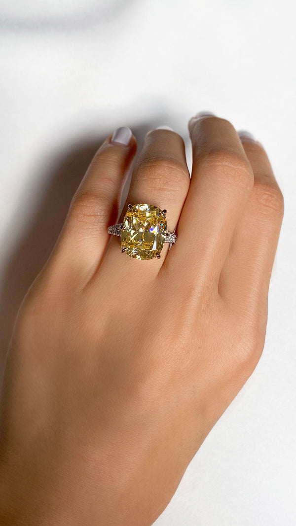 Tatum Canary Cushion Ring White Gold Plated