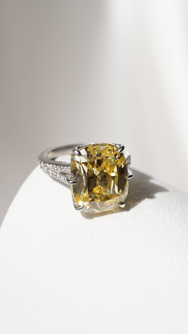 Tatum Canary Cushion Ring White Gold Plated
