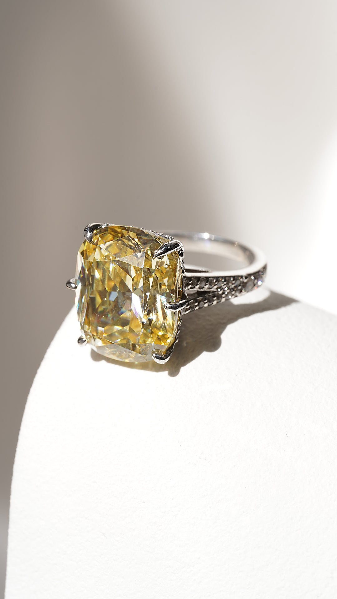Tatum Canary Cushion Ring White Gold Plated