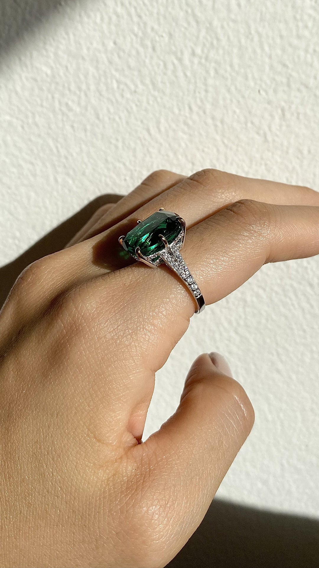Tatum Emerald Cocktail Ring White Gold Plated