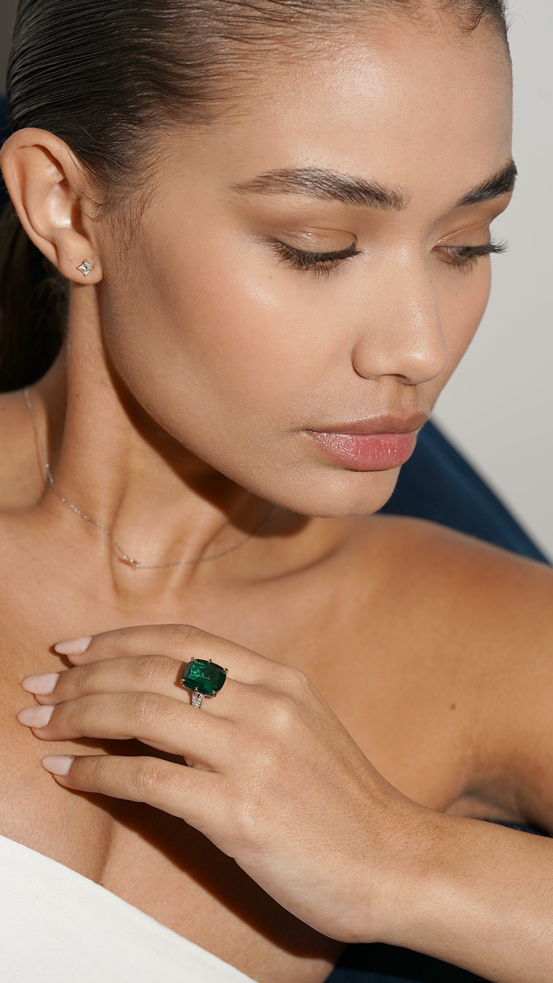 Tatum Emerald Cocktail Ring White Gold Plated