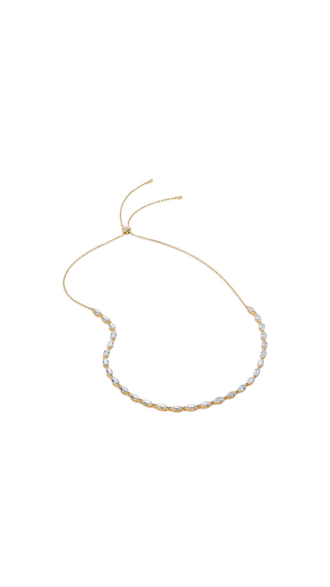 Adjustable gold vermeil necklace for women featuring beautifully polished pear cut gemstones.