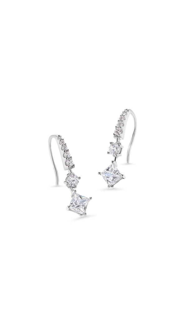 Sterling silver drop earrings for women with princess cut diamond style gemstone